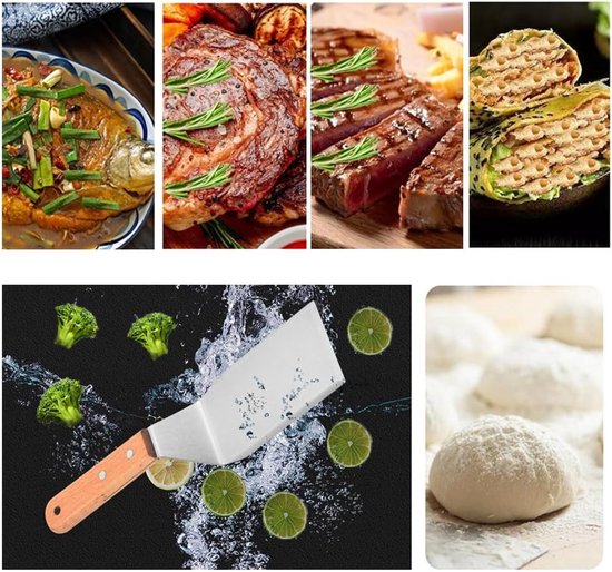 2 stuks grillspatel, rechthoekige spatel van roestvrij staal, steakspatel, met hittebestendig handvat, keukenspatel voor het optillen en draaien van hamburgers, pizza, steaks, grill, eieren — afbeelding 3