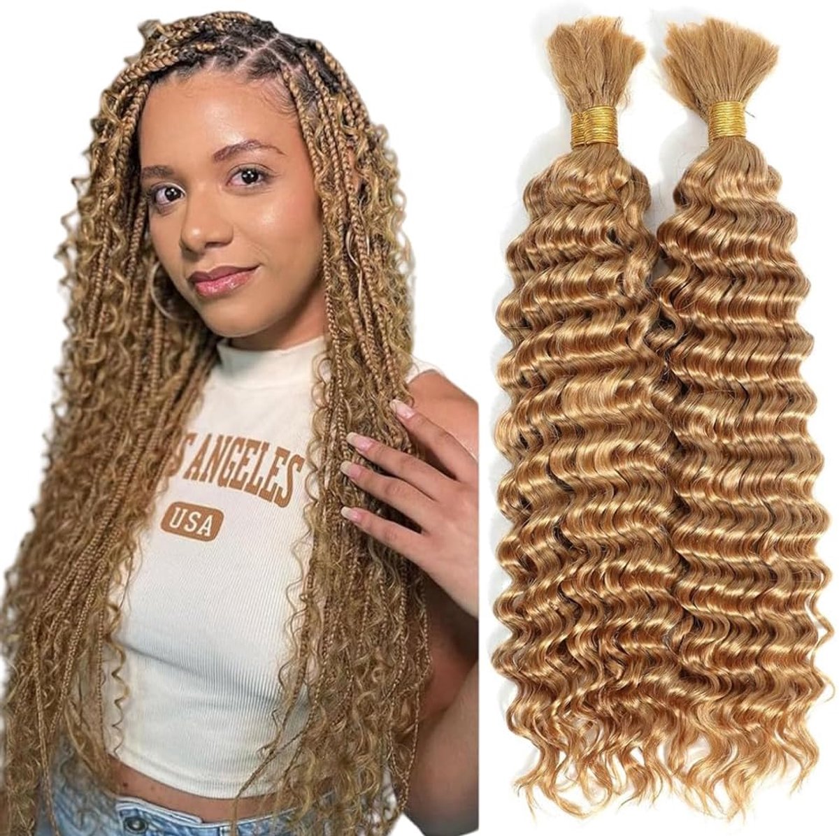 Braiding Hair for Boho Braids #27 Honey Blonde Color Deep Wave Verlenging Van Menselijk Haar Bulk Human Hair Knotless 50g Per Bundle Totaling 100g 12 12 Inch