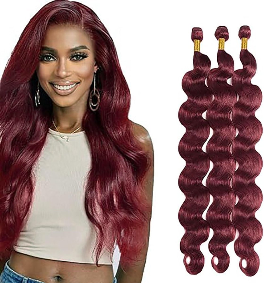 Wave Human Hair Bundles Burgundy #99J Color Unprocessed Human Hair Extensions Double Weft Weave 3 Bundles 50g/Piece for Woman 18 20 22 Zoll