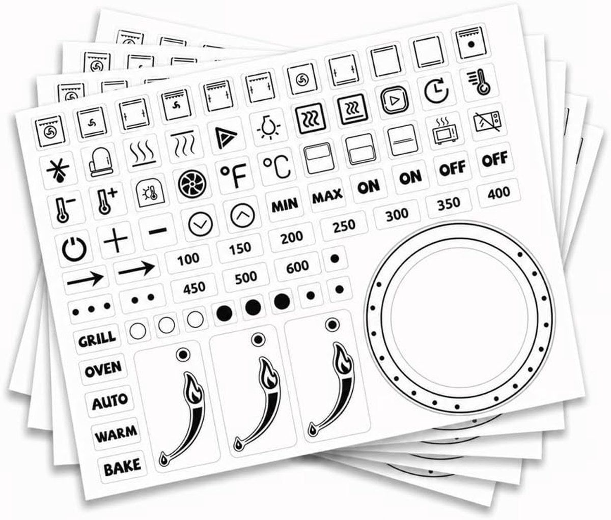 380 stuks kachelwijzerplaatstickers, diverse ovenfunctie symbool sticker temperatuur nummers keukenapparaat markers vervanging zelfklevende sticker voor kookplaat oven bedieningspanelen