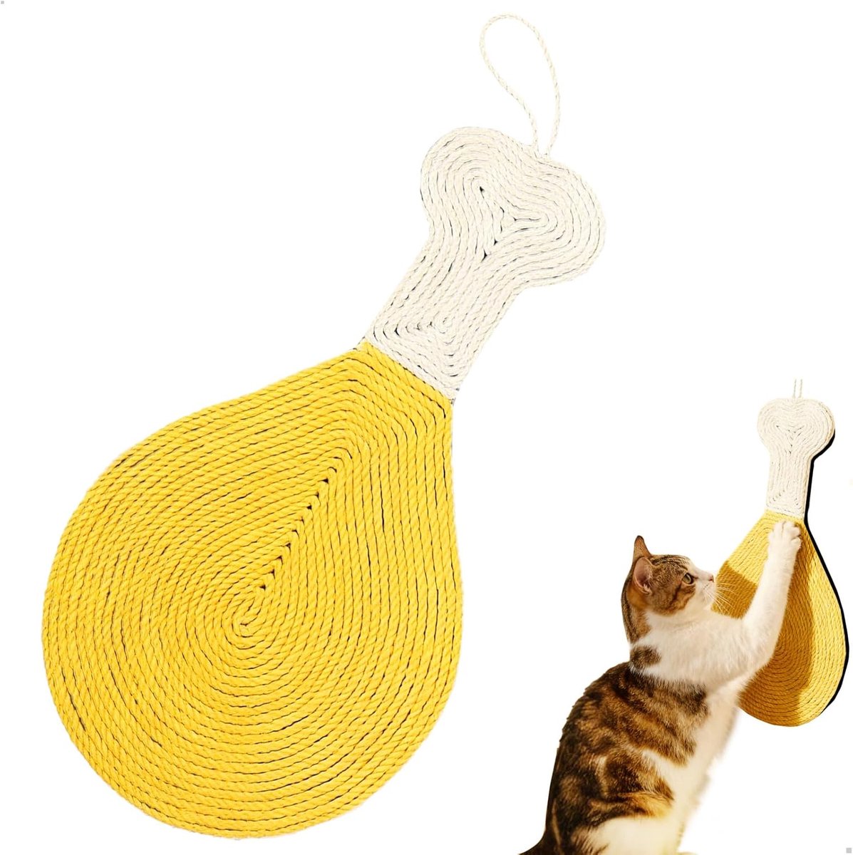 "Krabpaal van karton, krabpaal voor katten, karton in de vorm van een kippenbeen, ontworpen om de aandacht van katten te trekken en hen aan te moedigen om te krabben"