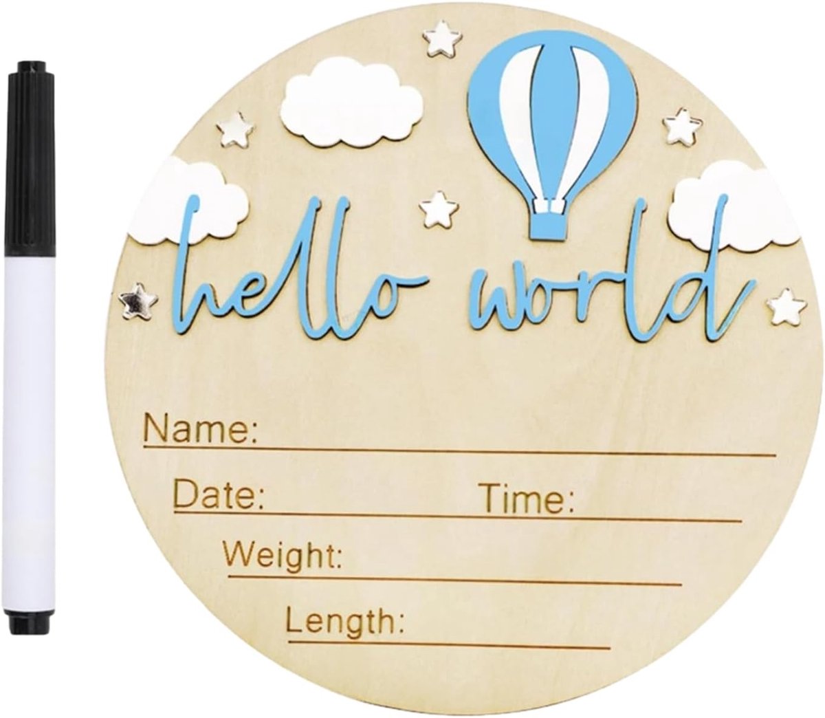 Baby Hout, Aankondigingsborden met Schrijfstift, Hello World Baby Houtbord, Welkomsbord Rond voor Pasgeborenen, Geboorteaankondiging Cadeaus voor Zwangere Wordende Ouders