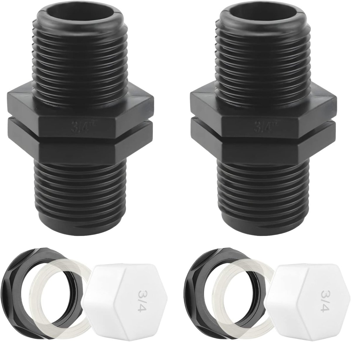 3/4 inch regentondoorvoer met buitendraad 2 stuks tankschroefverbinding met afdichtkappen PVC vataansluiting voor IBC regentonnen