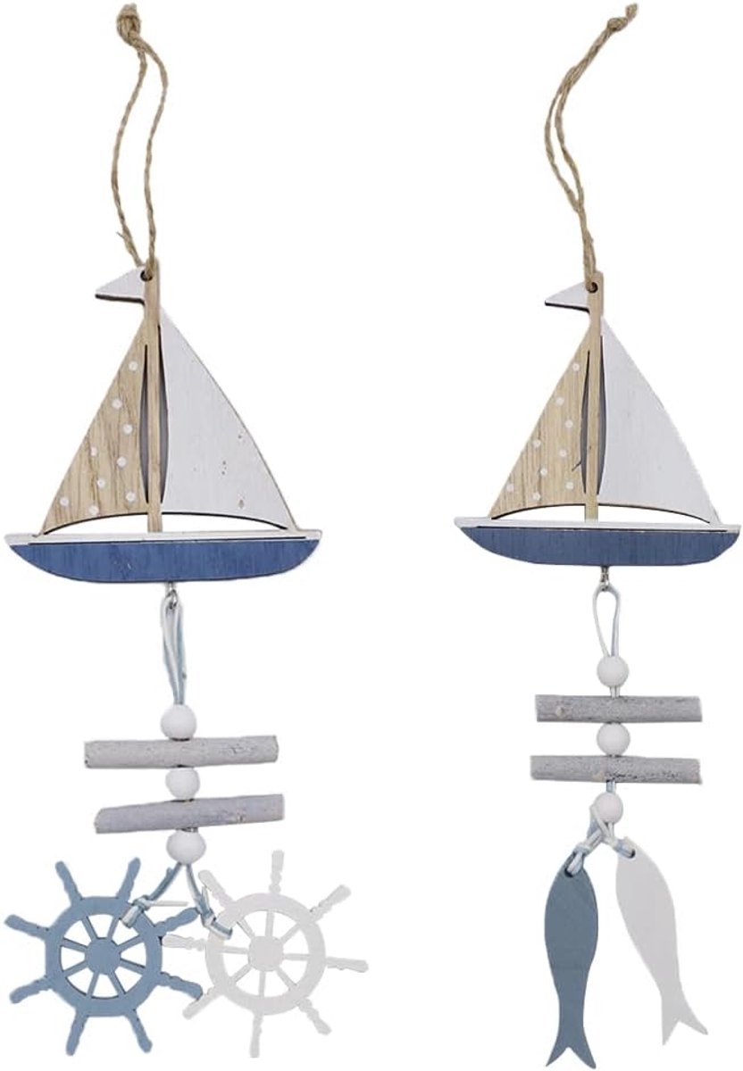 Hangende decoraties zeilbootvis, zeilbootroer, stuurwiel en anker voor thuis