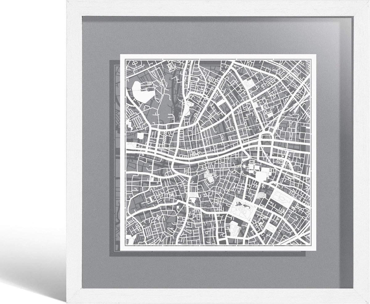 Dublin Marco de Papel para mapas, Witte kaart, Wit frame, 9x9", Geschenkdoos, 4 achtergrondkleur, zelfveranderende, Paper Art