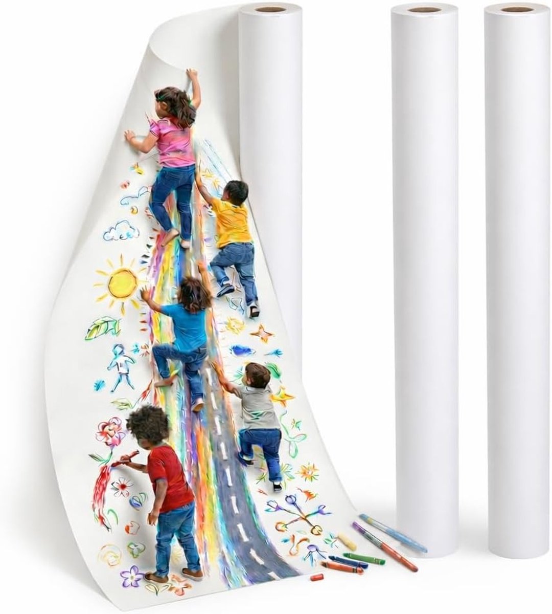 Tekenpapier Rol van 44 cm x 15 m, 70 g/m², Extra Dikker, Wit en Glad, Geschikt voor Kinderen, School en Schilderen, Ideaal voor Markers en Verf