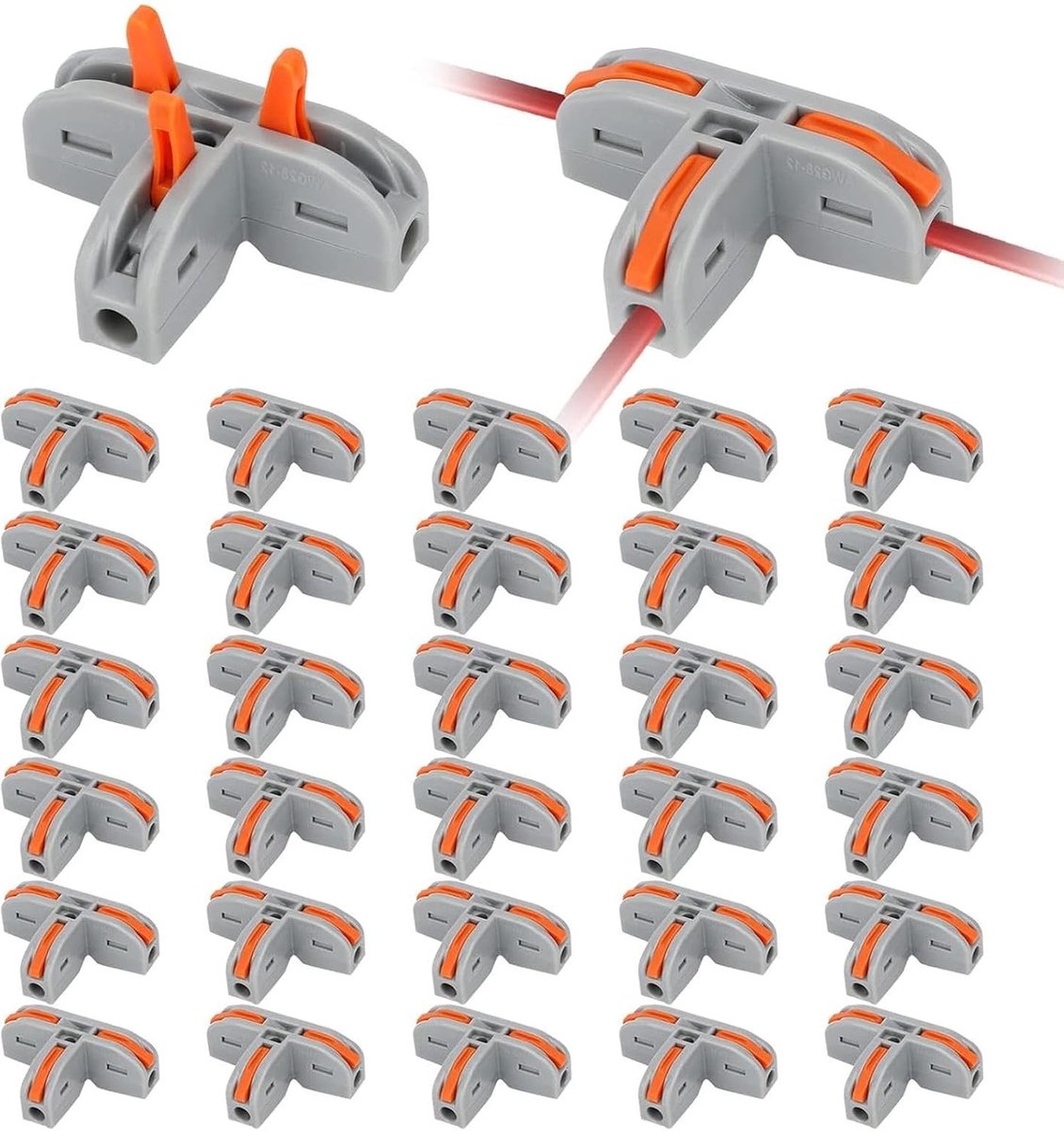 Compacte Draadgeleider Verbindingen - 30 Stuks T-Connectoren, Zelfisolerende Stekker Terminals voor 28-12 Draad, Elektrische Aansluitingen voor Thuisgebruik en Doe-Het-Zelf Projecten