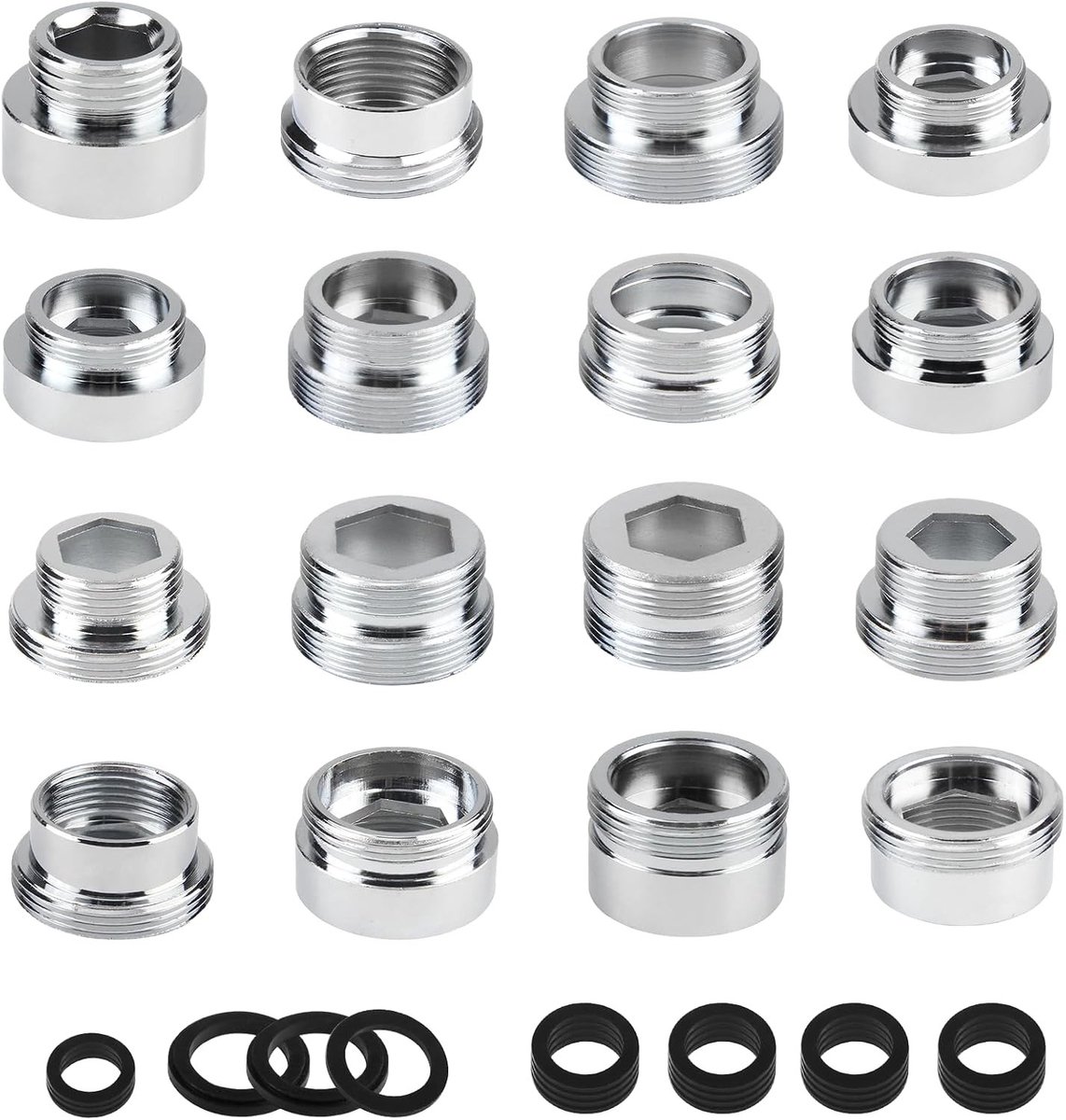 16-delige adapterset voor 1/2 inch naar 28 mm met afdichting voor metalen kranen, ideaal voor thuisgebruik en klussen