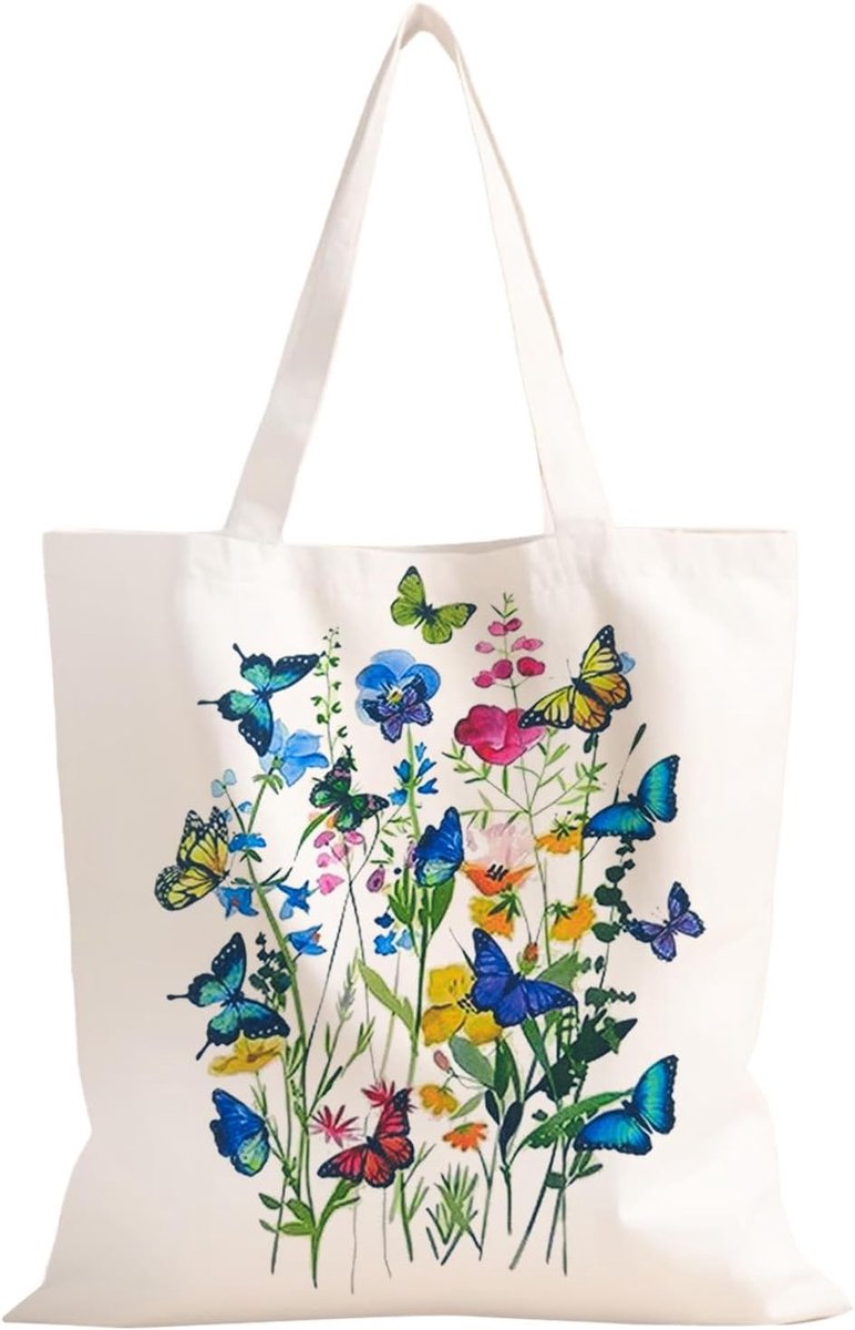 Draagbare Jute Tas, Vouwbare Stoffen Tas met Lange Handvatten, Ideaal voor Winkelen, Cadeau voor Vrouwen, Moeders, Verjaardagen en Bruiloften, 40 x 35 cm