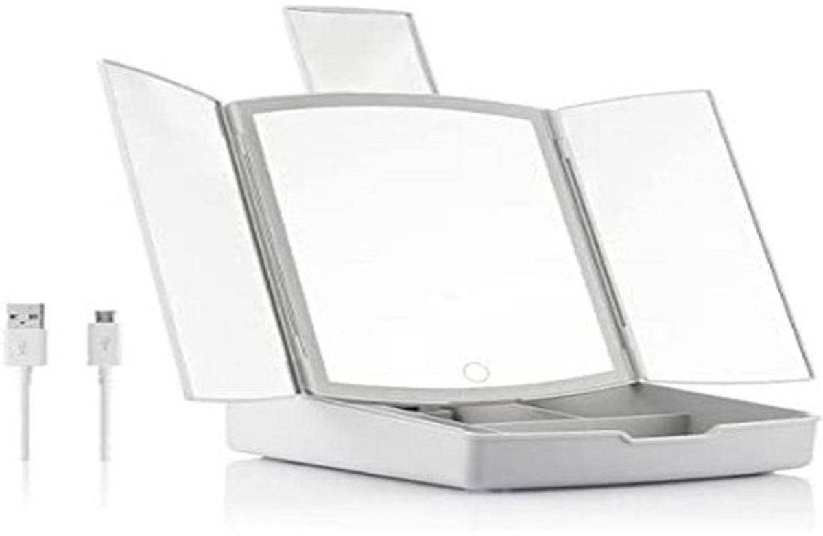 Opvouwbare LED-spiegel met 3-in-1 make-uporganizer – Compact en lichtgewicht met verstelbare verlichting