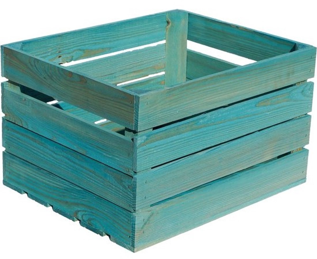 Stevige Houten Fruitkist Turquoise 50x40x30 cm - Decoratief Opbergrek of Tafel