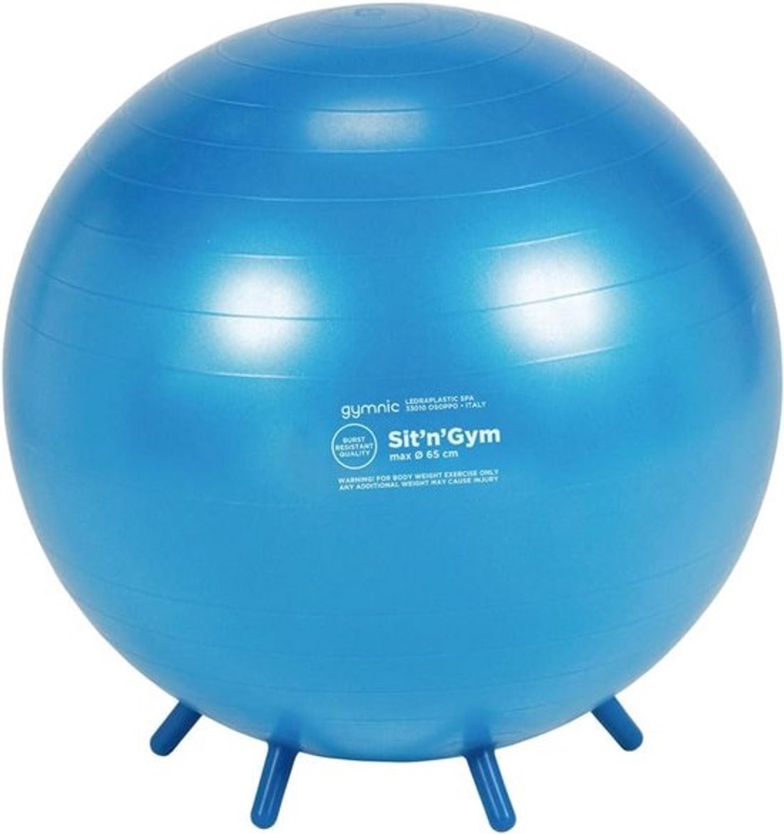 Zitbal - Gymnastiek bal - Zitpositie verbeteren - Met stabiliserende voetjes - 65 cm - Blauw