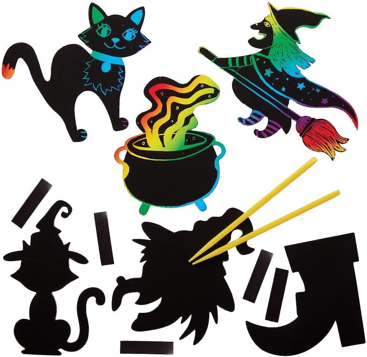 Ross FX179 Heks Kras Kunst Magneten - Pak van 12, Halloweendecoraties, Knutselpakketten voor Kinderen, Zakjesvullers voor Halloween