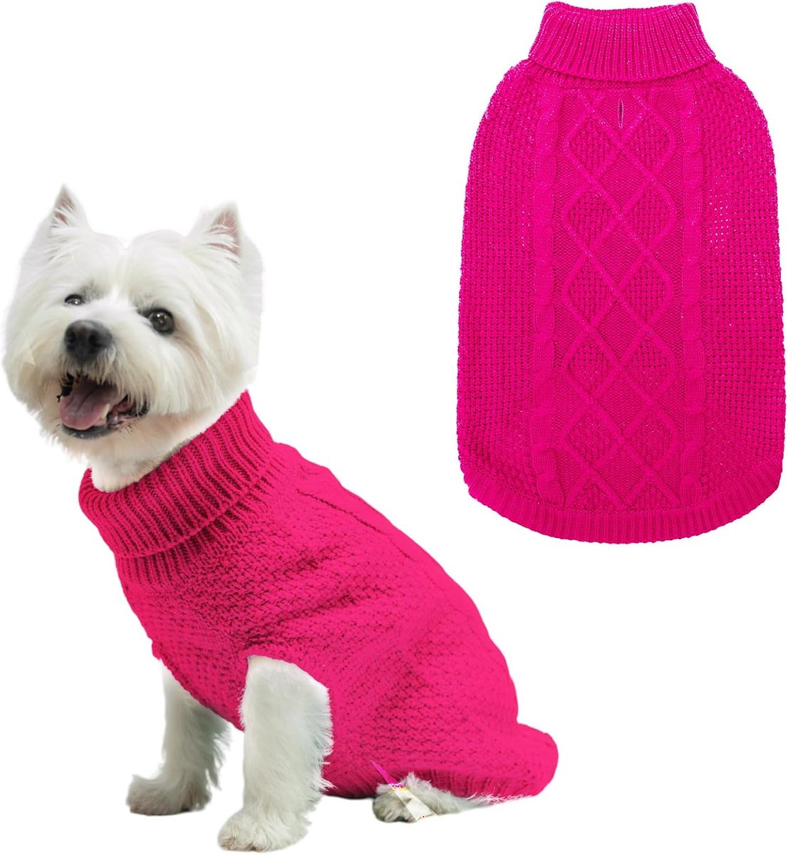 Hondentrui met rolkraag - hondentrui winterjas kleding klassieke kabelgebreide kleding met riemgat voor koud weer