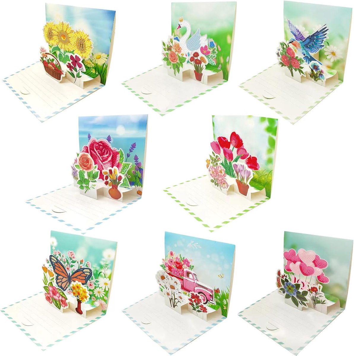 Wenskaarten borduursets, 5D diamant schilderij kaarten strass ambachten kaarten cadeau voor vrienden familie, 8 stuks