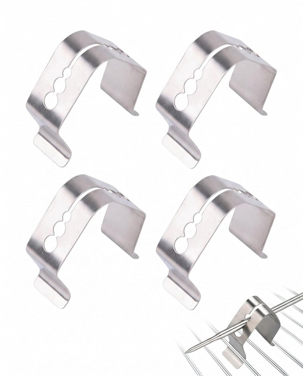 Clip-thermometer van roestvrij staal, 4 x universeel voor vleessondes, grill, oven, roker en pot, vaste houder met meerdere diameters voor nauwkeurige meting van de binnentemperatuur.