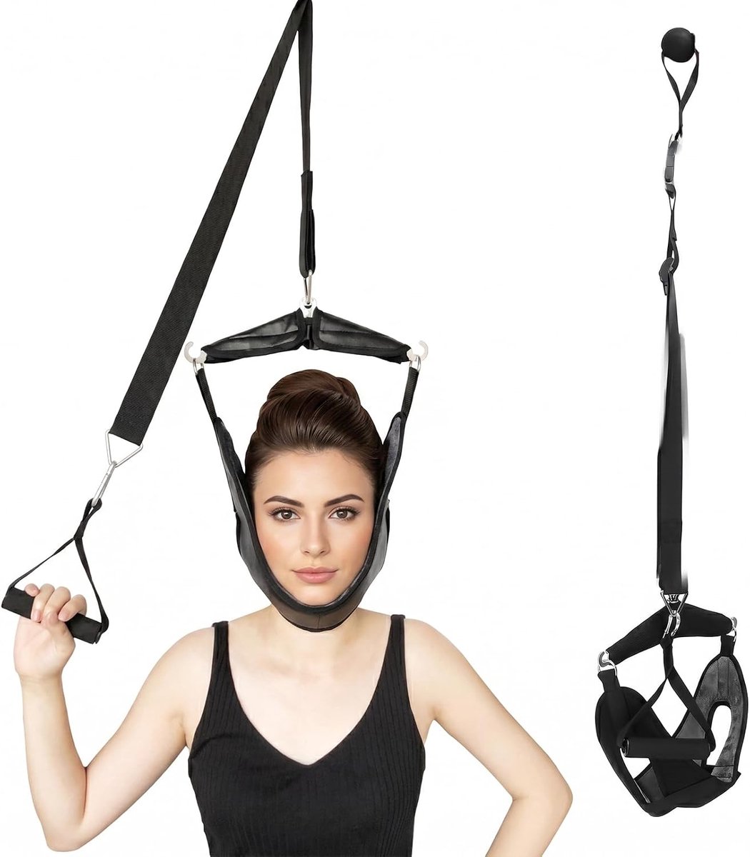 Cervicale trekapparaat voor pijnverlichting, nektrekapparaat voor thuis, voor cervicale decompressie en hernia, draagbaar nekrek aan de deur, zwart