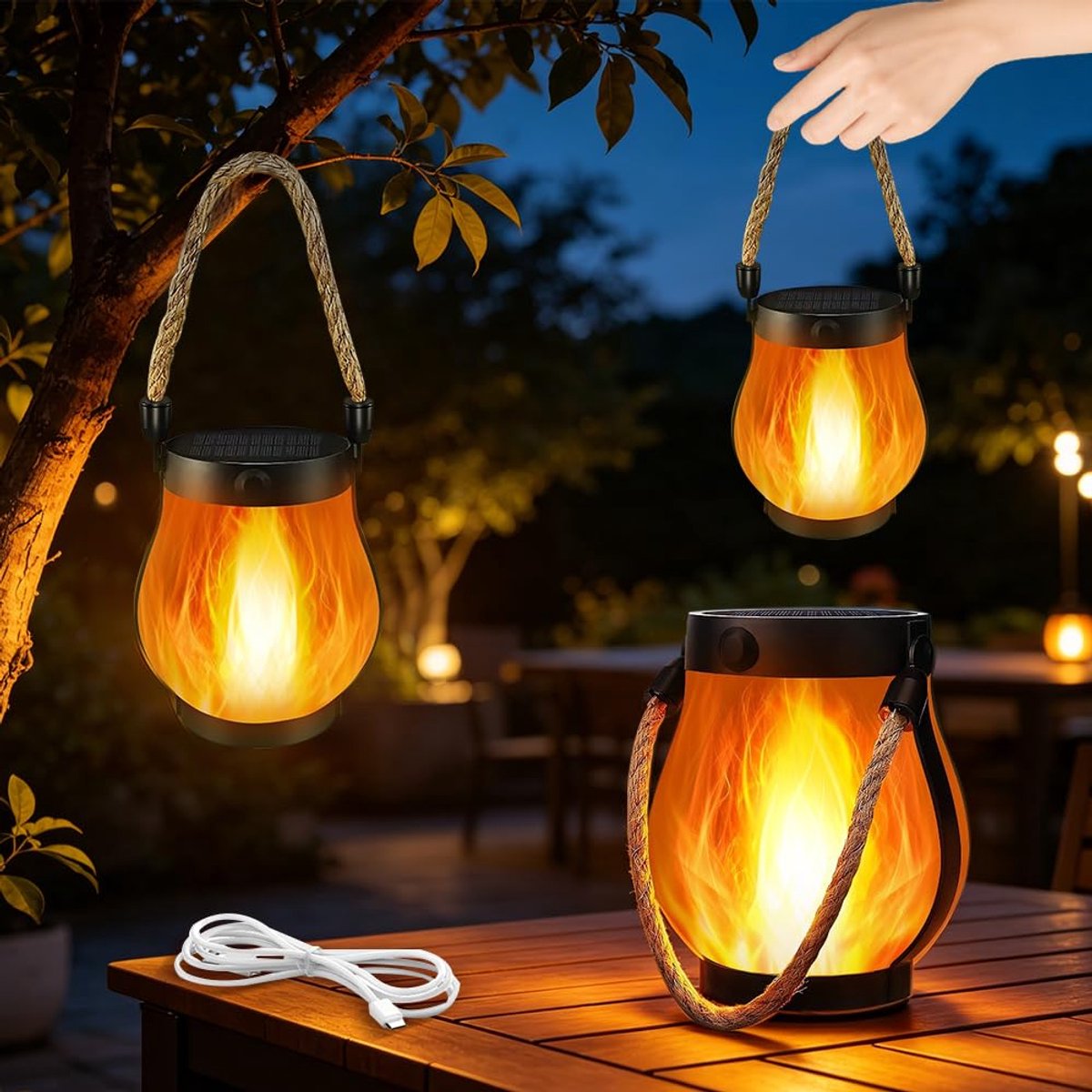 Hangende zonnelantaarn - waterdicht - met dansende vlam - sfeervolle verlichting voor buiten - ShopVlot