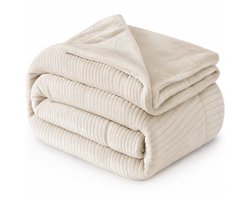 Luxe Fleece deken - Plaid XL 240x220cm - Triple Layer - Dubbelzijdig - Effen Ecru (gebroken wit/beige)