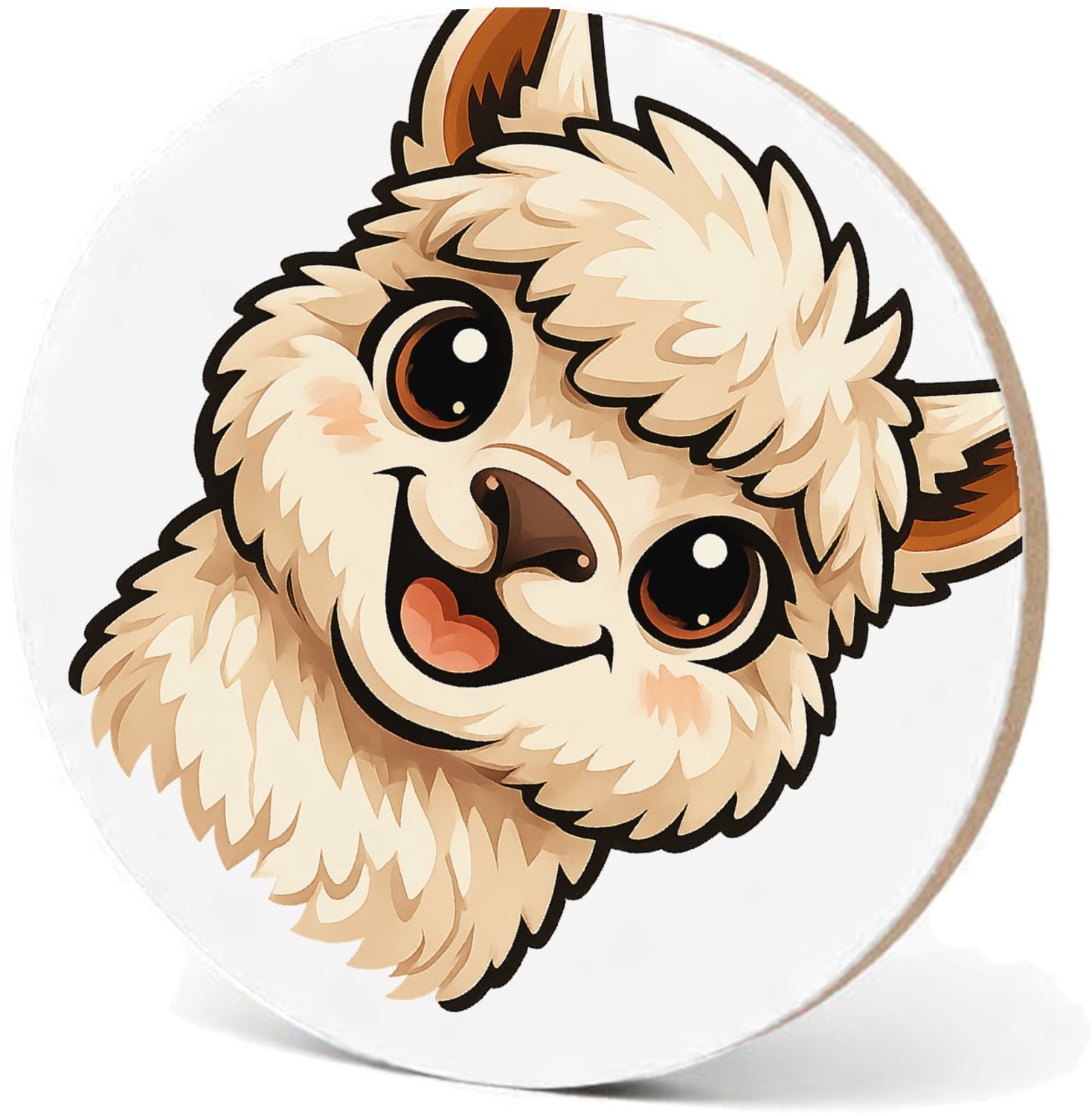 Mr Cadeautjes MDF fotolijst - design Een vrolijke alpaca met grote, nieuwsgierige ogen en een bre | cadeau Wit