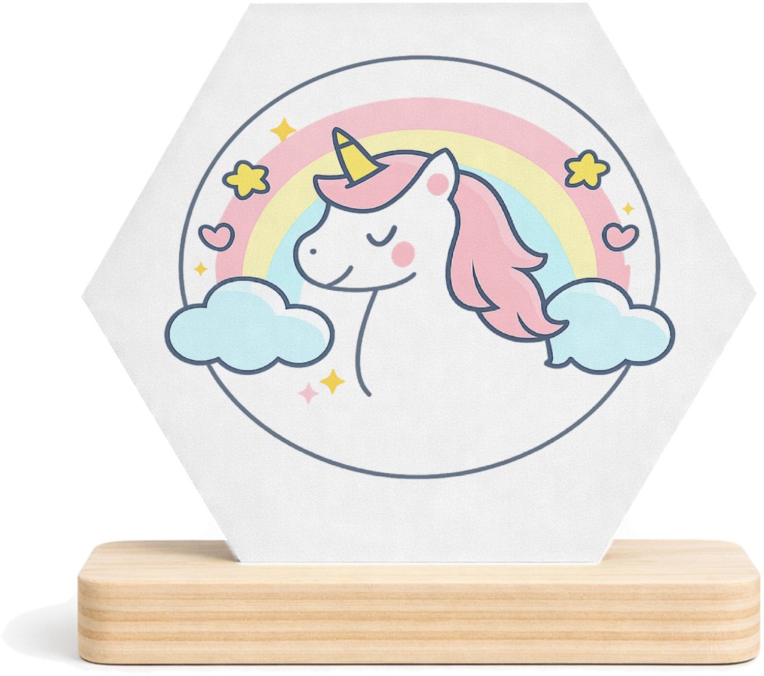 Mr Cadeautjes MDF fotolijst/inleg hexagon 14 x 13 - design Pastel jungleklok met een vriendelijke giraffe als middelpun | cadeau Wit