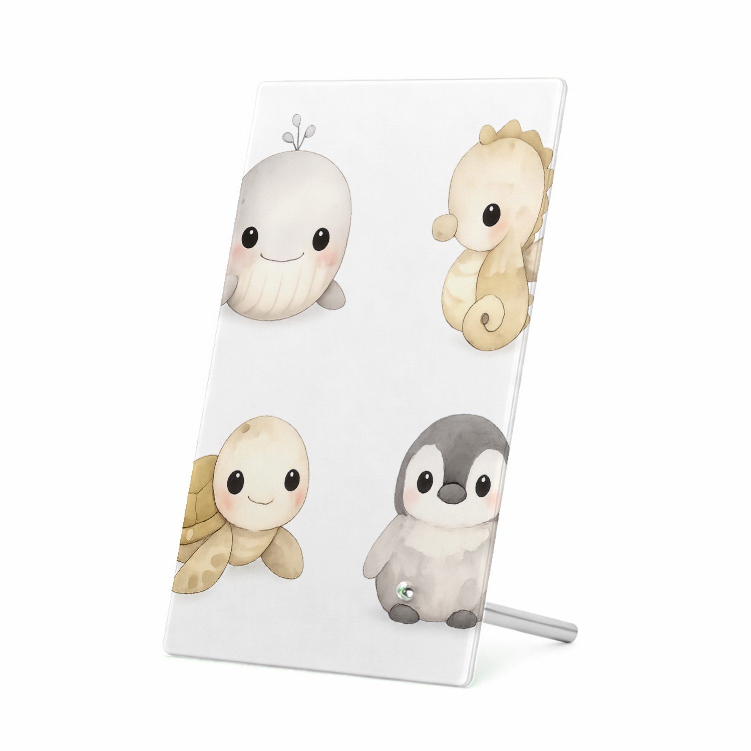 Mr Cadeautjes Glasframe 11 x 16 - design Pastel zeedierenportretten met minimalistische witte ruimte | cadeau