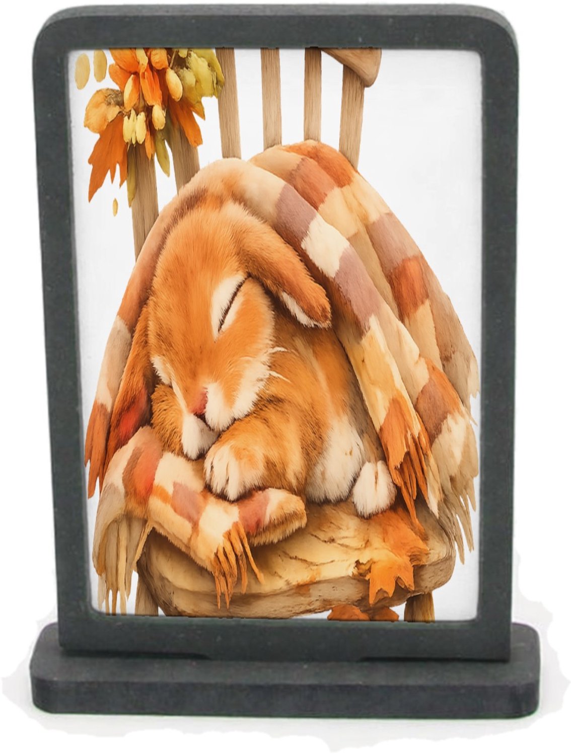 Mr Cadeautjes Houten fotolijst rechthoek met MDF inleg - design Een uitgestrekte konijnendut onder een plaid op een houten s | cadeau Wit