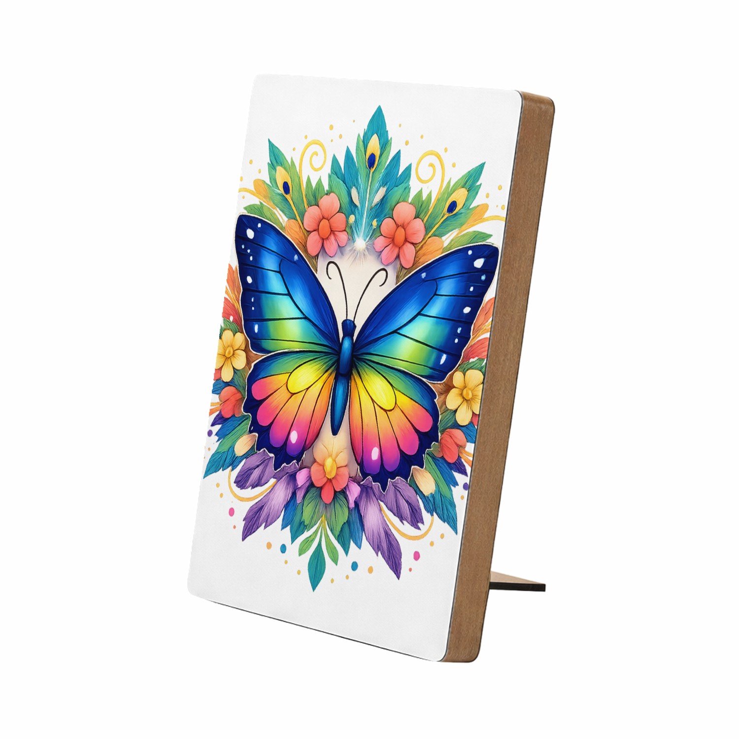 Mr Cadeautjes Glasframe/MDF 12,7 x 17,8 - design Een trotse vlinder in een cirkel van grote, decoratieve vleu | cadeau Wit