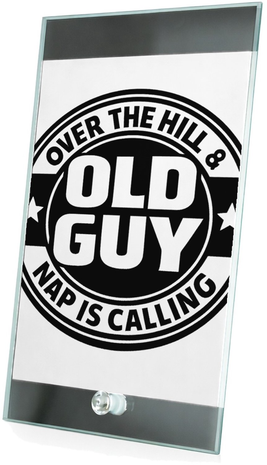 Mr Cadeautjes Glasframe 15 x 23 - design Retro embleem met stoere levensfase-grap | cadeau Wit