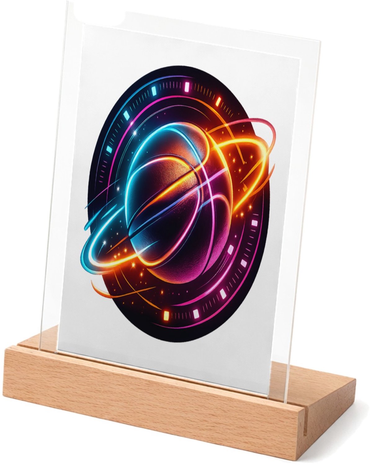 Mr Cadeautjes Glasframe met vaste tekst - design Neon sportenergie met een dynamisch object in het midden | cadeau Wit