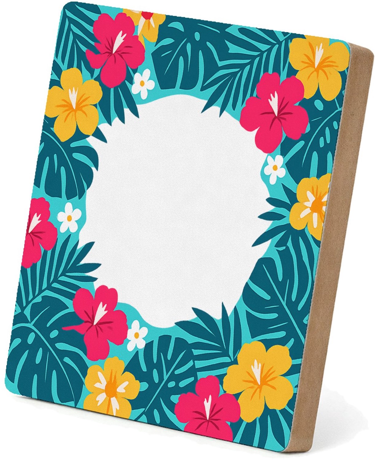 Mr Cadeautjes MDF staande fotolijst 15,2 x 15,2 - design Fris botanisch herhaalpatroon met een speels centraal labelv | cadeau Wit