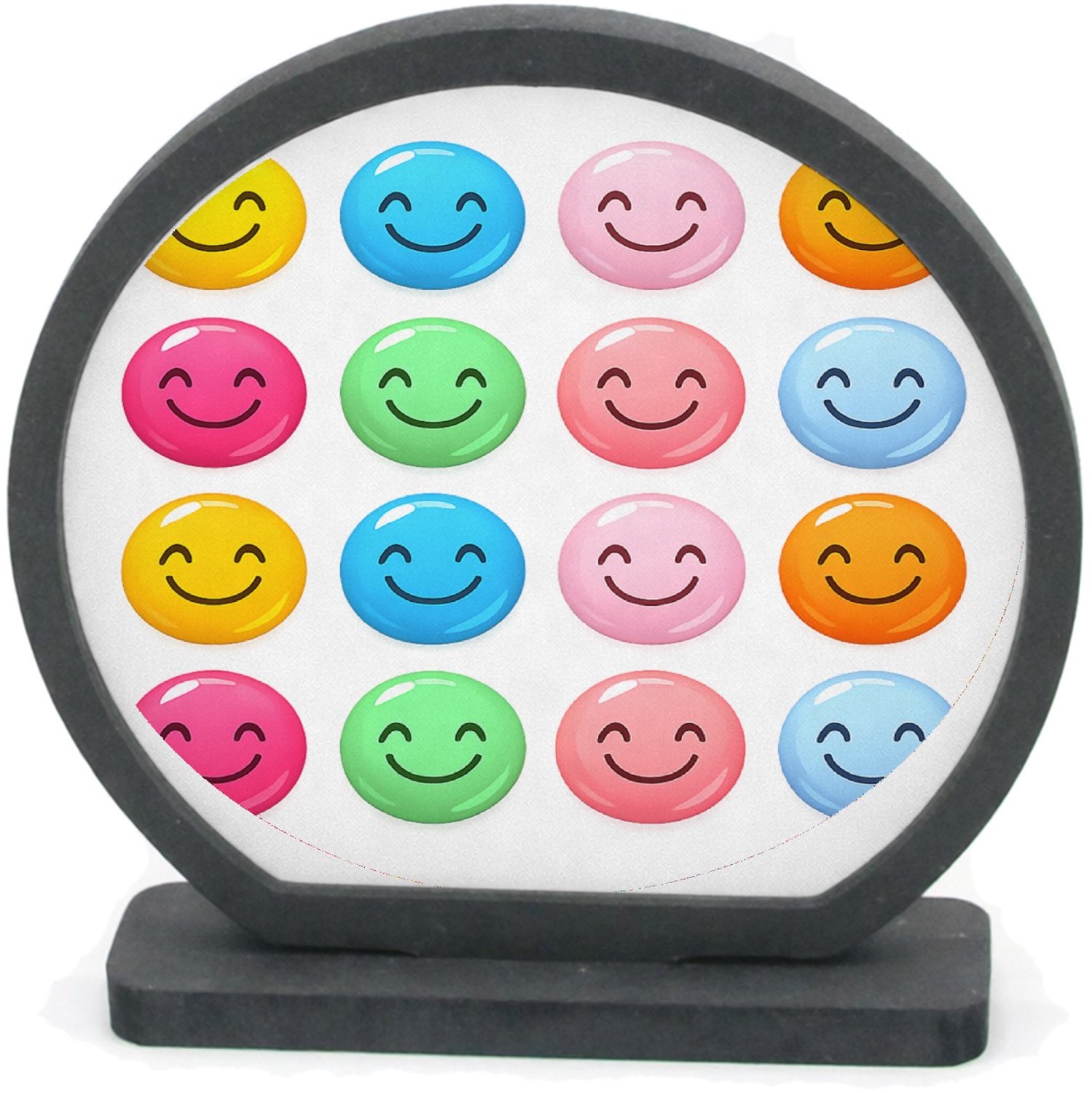 Mr Cadeautjes Houten fotolijst rond met MDF inleg - design Ronde regenboog-icoontjes met vrolijke mini-symbolen in een | cadeau Wit