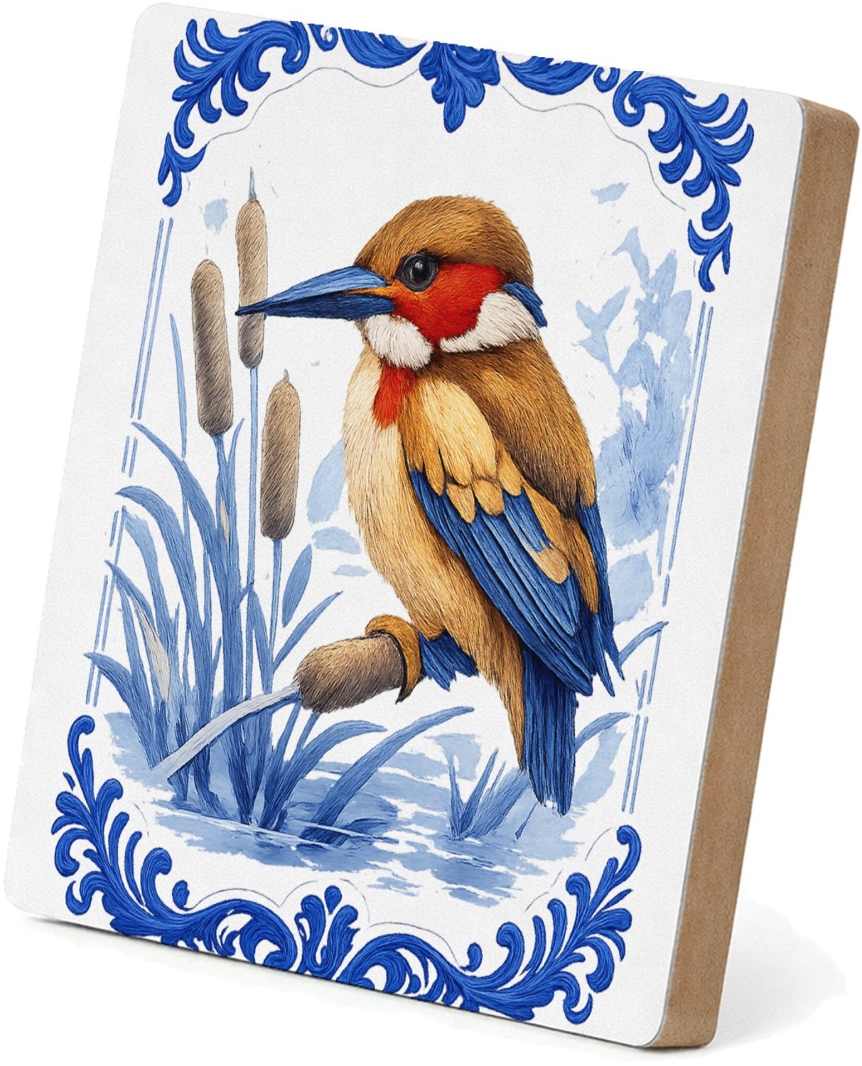 Mr Cadeautjes MDF staande fotolijst 15,2 x 15,2 - design Elegante zeedier-illustratie met porseleinen rand | cadeau Wit