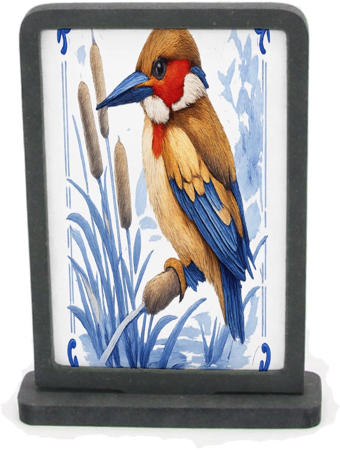 Mr Cadeautjes Houten fotolijst rechthoek met MDF inleg - design Elegante zeedier-illustratie met porseleinen rand | cadeau Wit