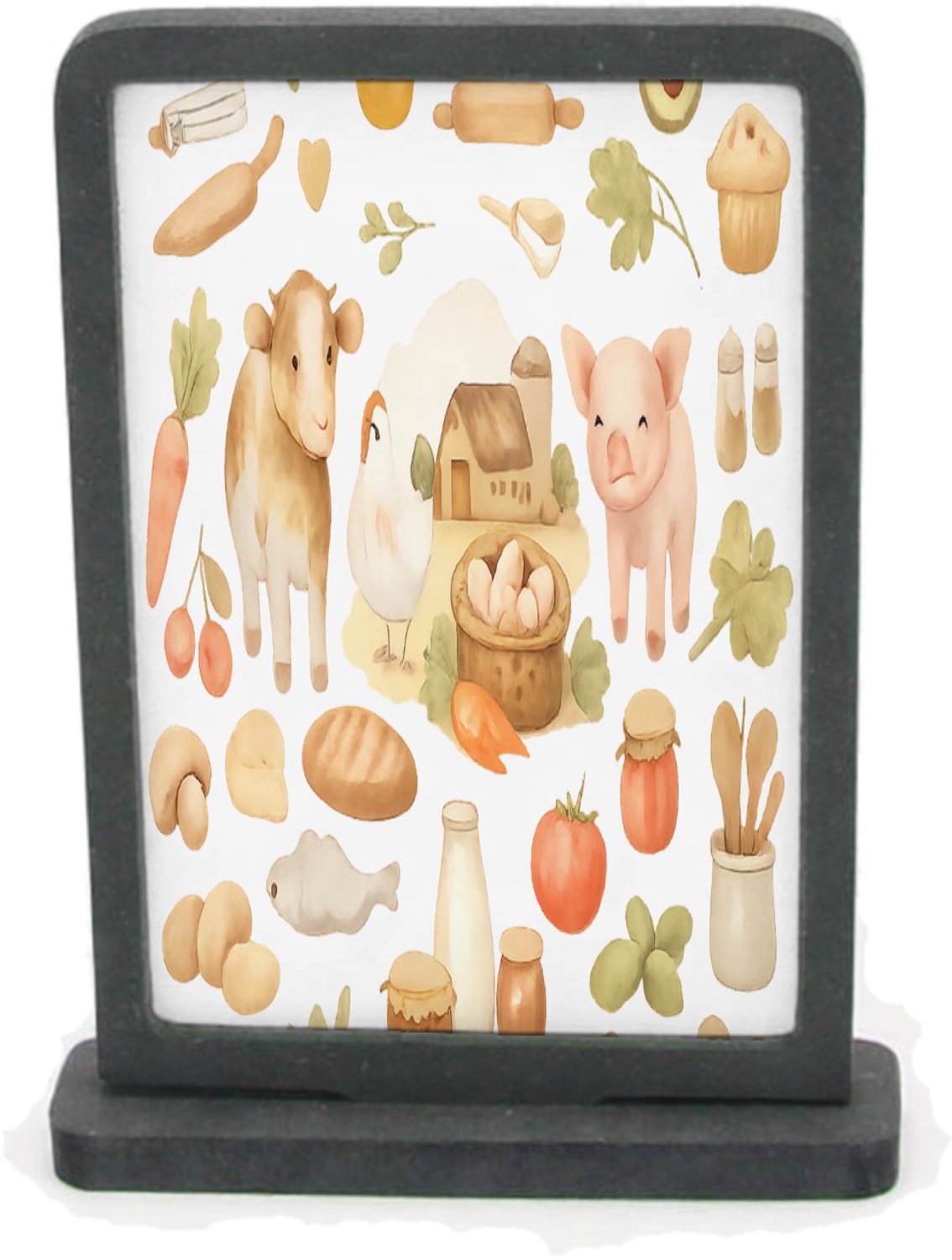 Mr Cadeautjes Houten fotolijst rechthoek met MDF inleg - design Keukenalfabet met fruit, groenten en bakgerei | cadeau Wit