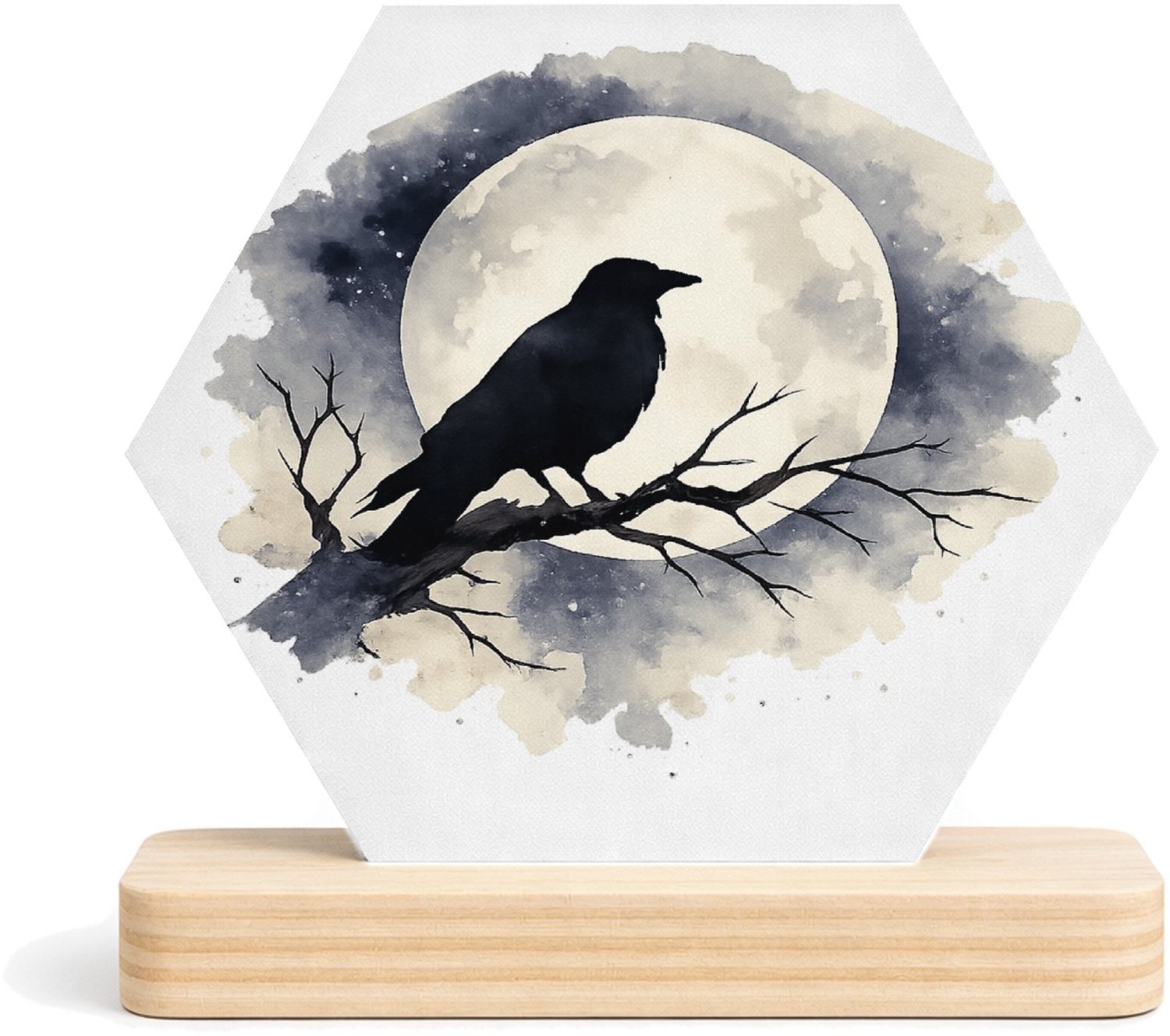 Mr Cadeautjes MDF fotolijst/inleg hexagon 14 x 13 - design Een stille nacht met een andere dierfiguur en een vergelijkb | cadeau Wit