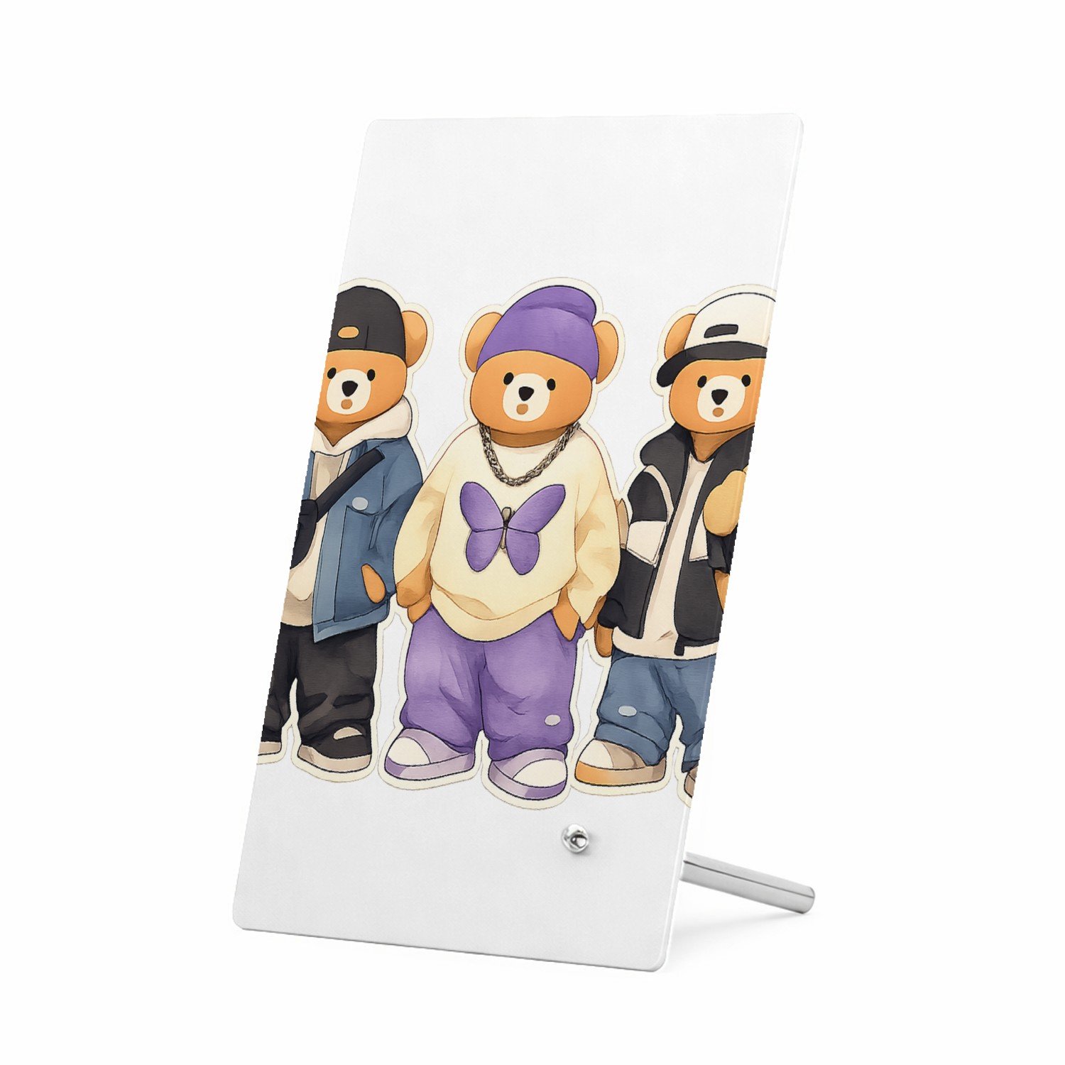 Mr Cadeautjes Glasframe 11 x 16 - design Een trio van konijnen als hippe stadsfiguren met jassen, pet | cadeau Wit