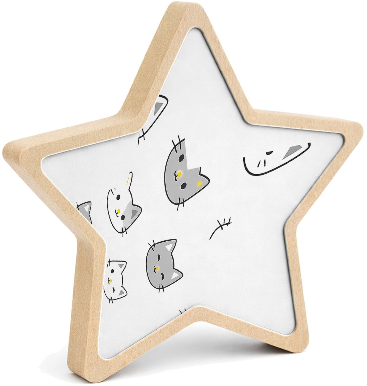 Mr Cadeautjes MDF fotolijst ster 14 x 13,5 - design Herhalend patroon van vrolijke hondenkoppen met verschillend | cadeau Wit