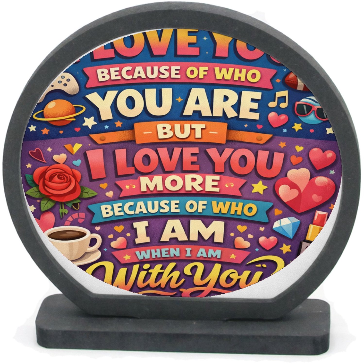 Mr Cadeautjes Houten fotolijst rond met MDF inleg - design Him / her quote design | cadeau Wit