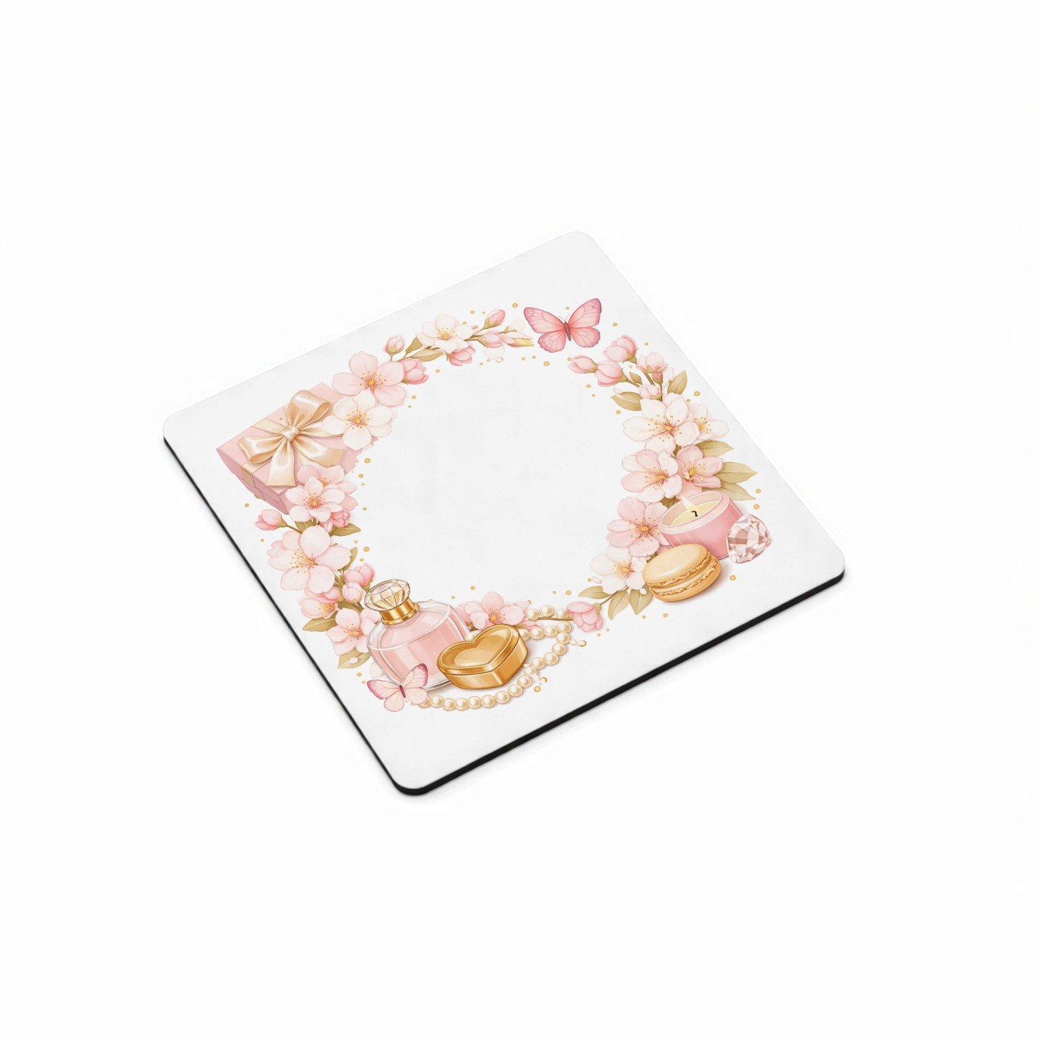 Mr Cadeautjes MDF magnetische fotolijst vierkant 9,5 - design Romantische seizoenskrans met cadeau-gevoel | cadeau Wit