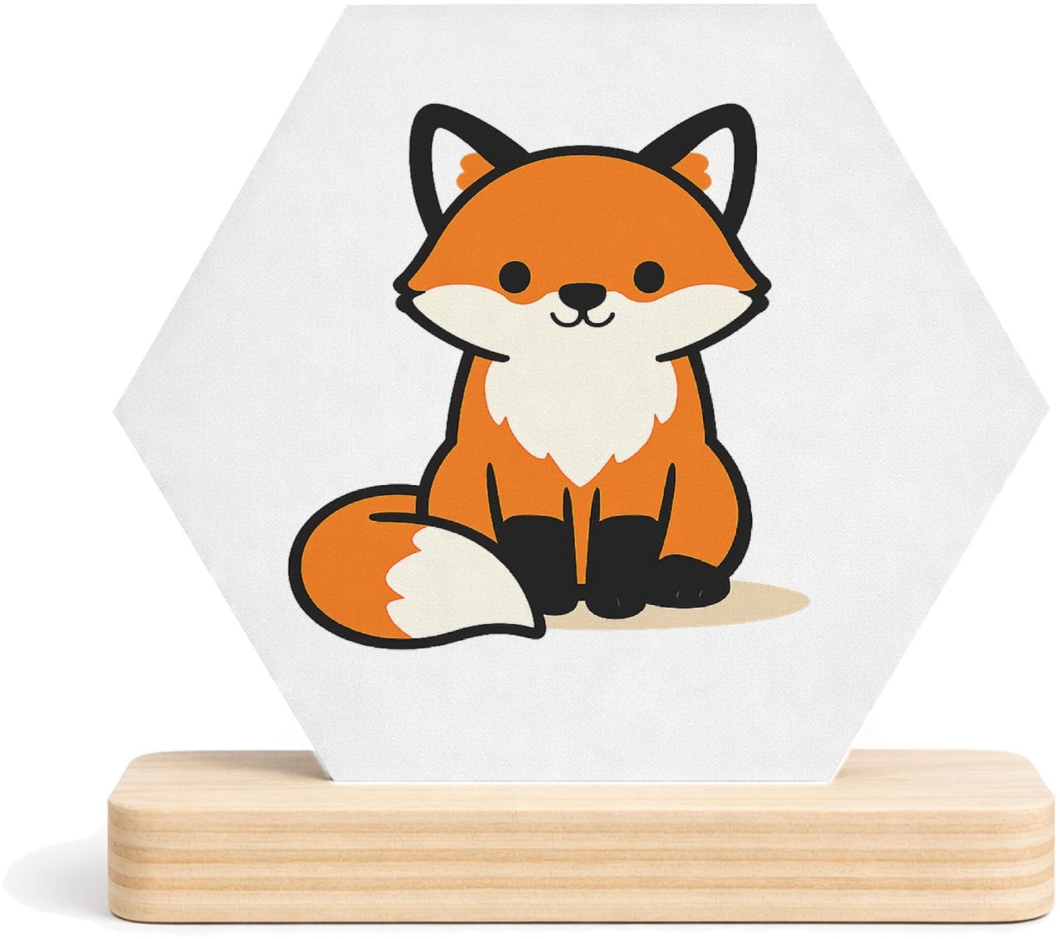 Mr Cadeautjes MDF fotolijst/inleg hexagon 14 x 13 - design Minimalistische vossenillustratie met rustige centrale plaat | cadeau Wit