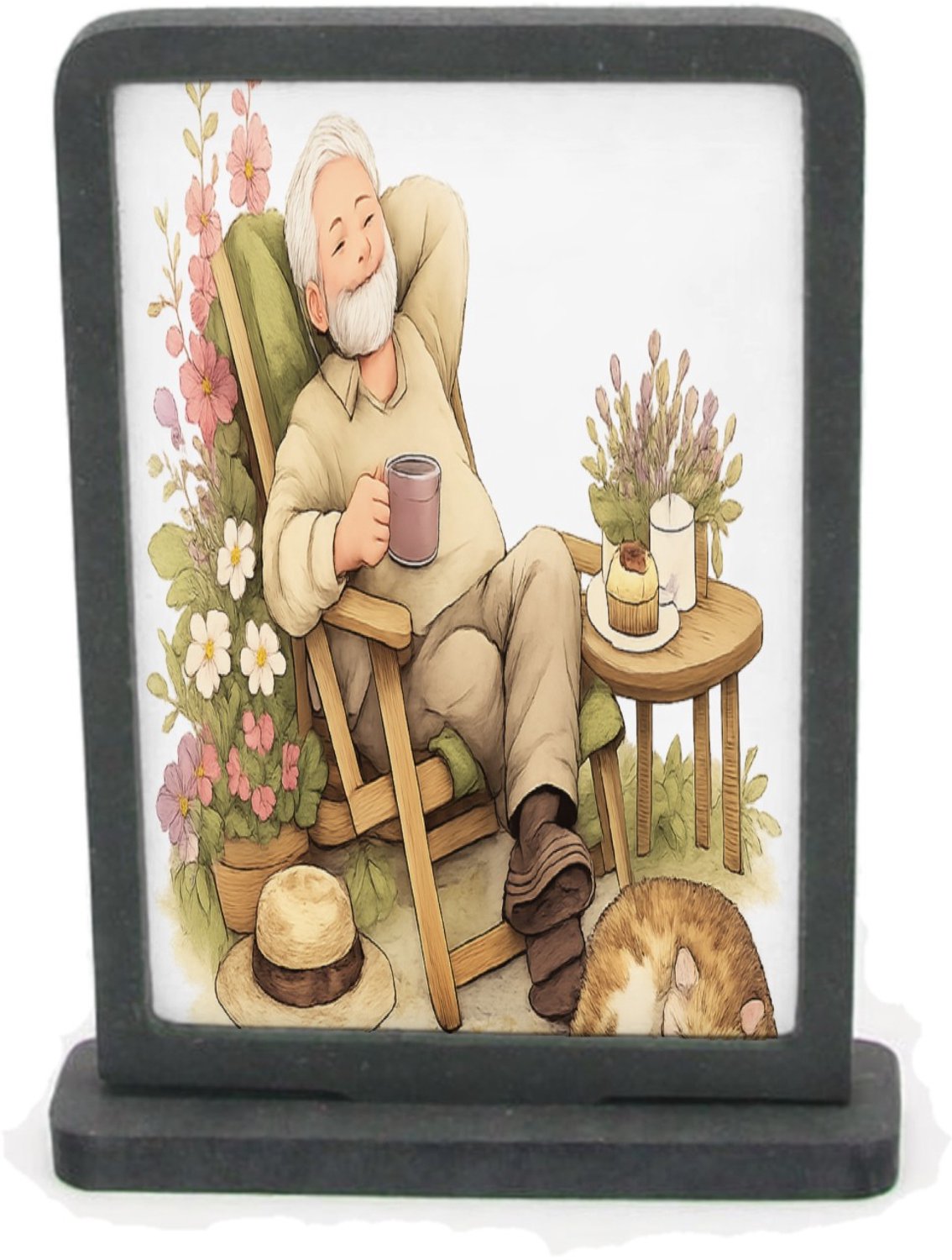 Mr Cadeautjes Houten fotolijst rechthoek met MDF inleg - design Een vrolijke overgangsillustratie rond vrijetijd en rust, me | cadeau Wit