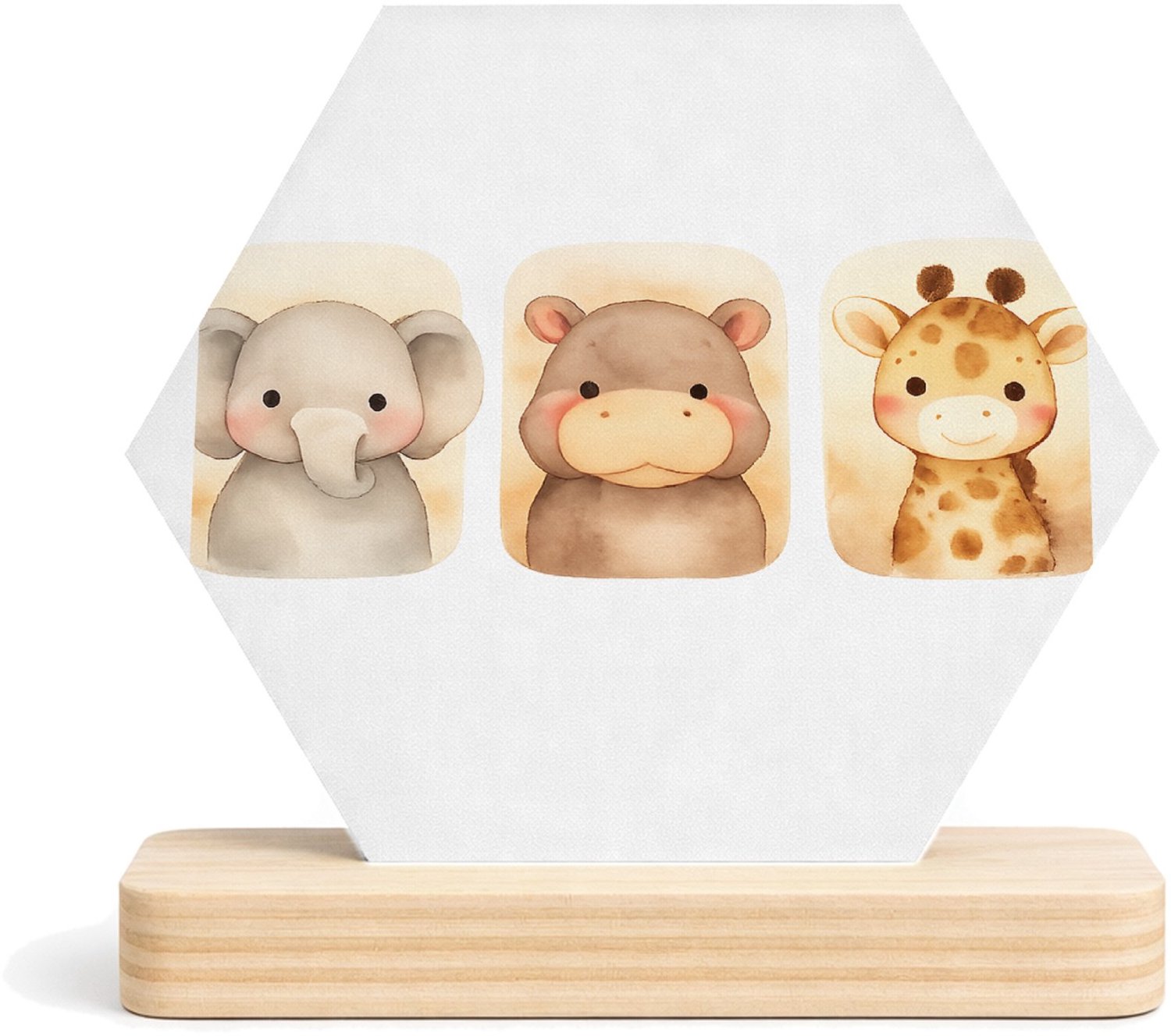 Mr Cadeautjes MDF fotolijst/inleg hexagon 14 x 13 - design Safari duo in afgeronde panelen | cadeau Wit