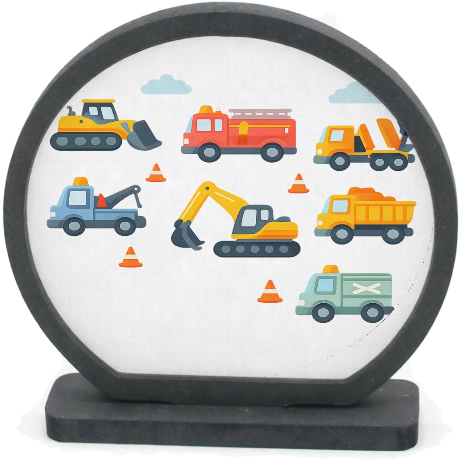 Mr Cadeautjes Houten fotolijst rond met MDF inleg - design Safari-voertuigen in een rustige patroonopzet | cadeau Wit