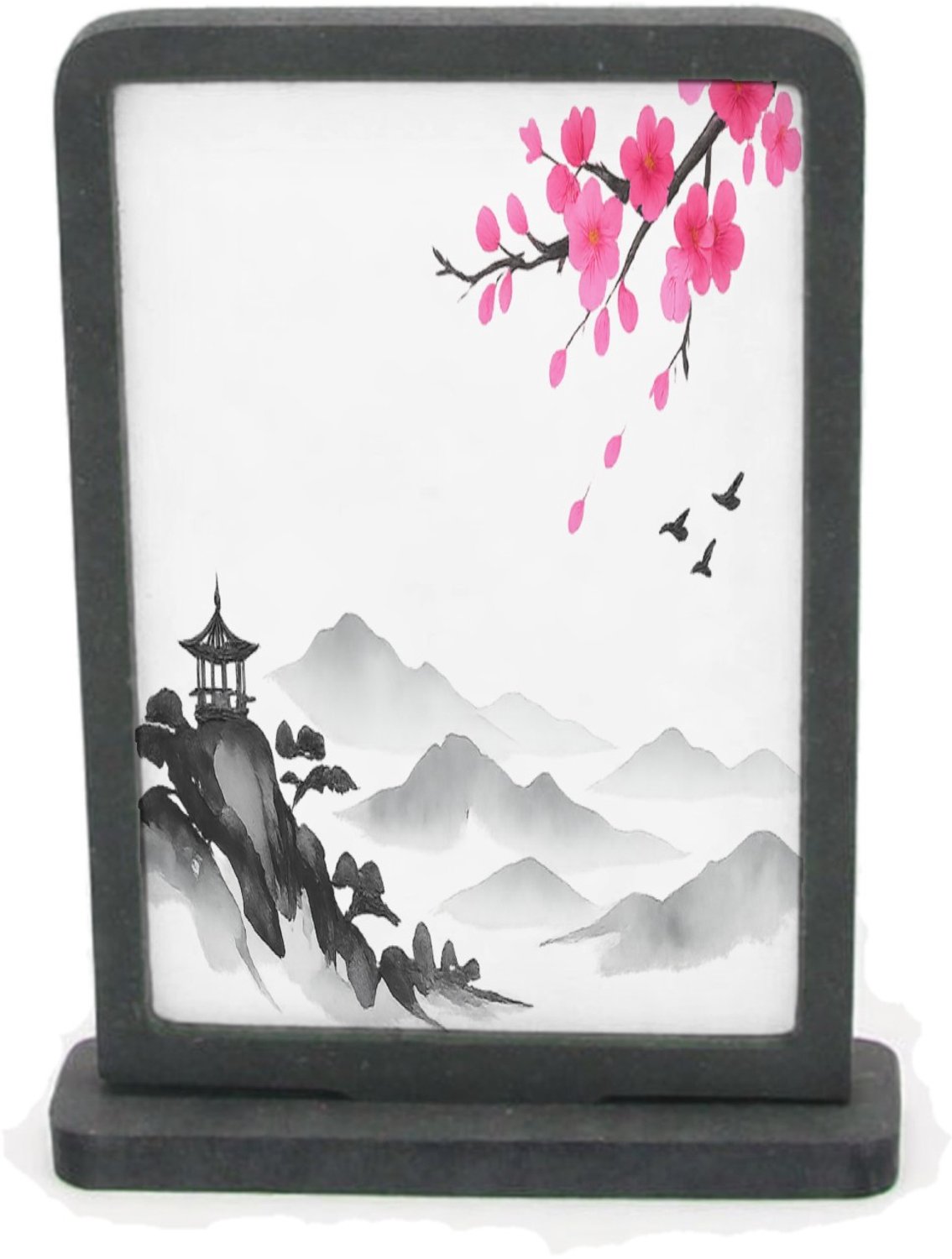 Mr Cadeautjes Houten fotolijst rechthoek met MDF inleg - design Rustige bergsfeer met botanische accentkleur | cadeau Wit