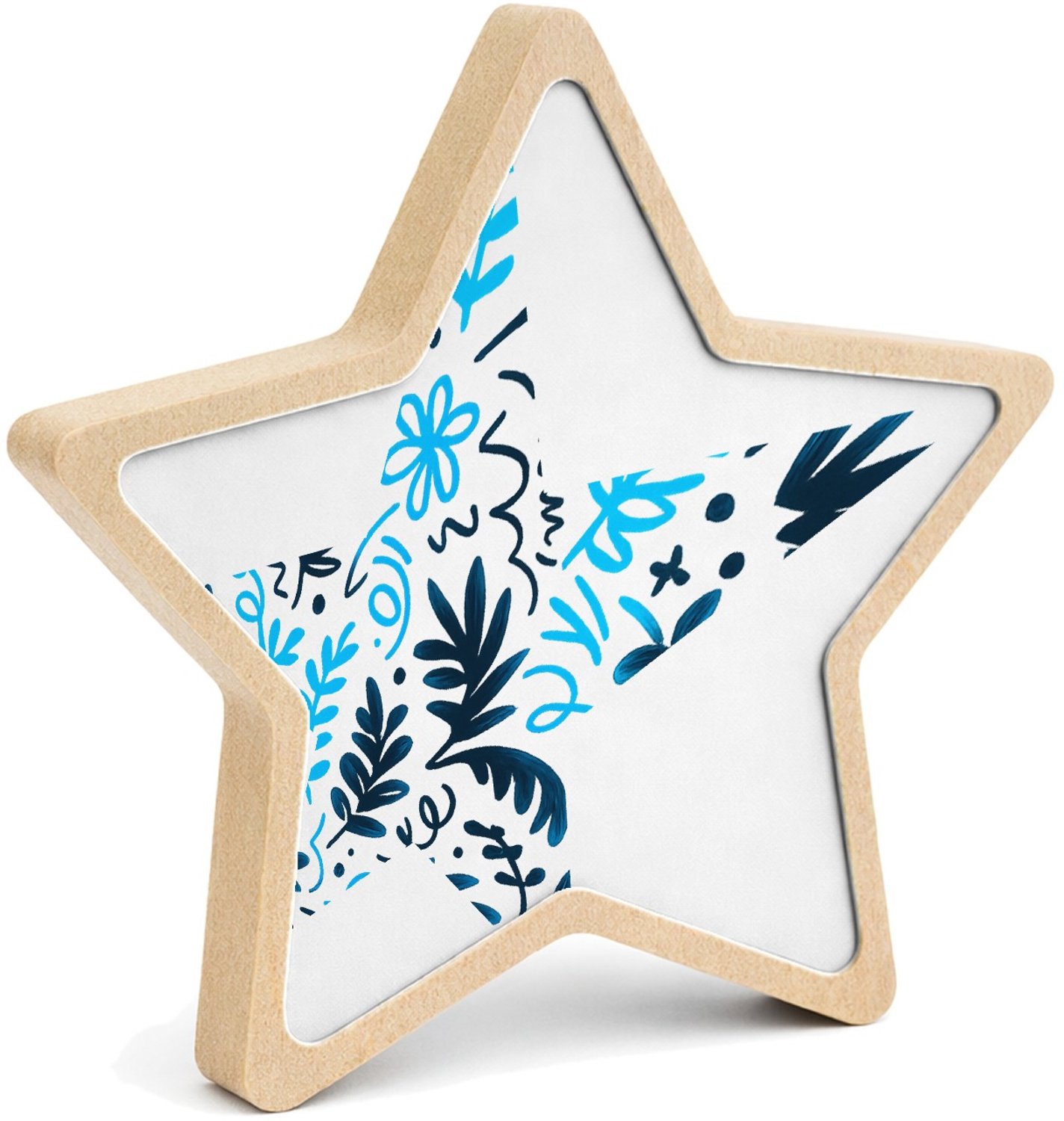 Mr Cadeautjes MDF fotolijst ster 14 x 13,5 - design Neonlijn-patroon met botanische vormen op zwart | cadeau Wit