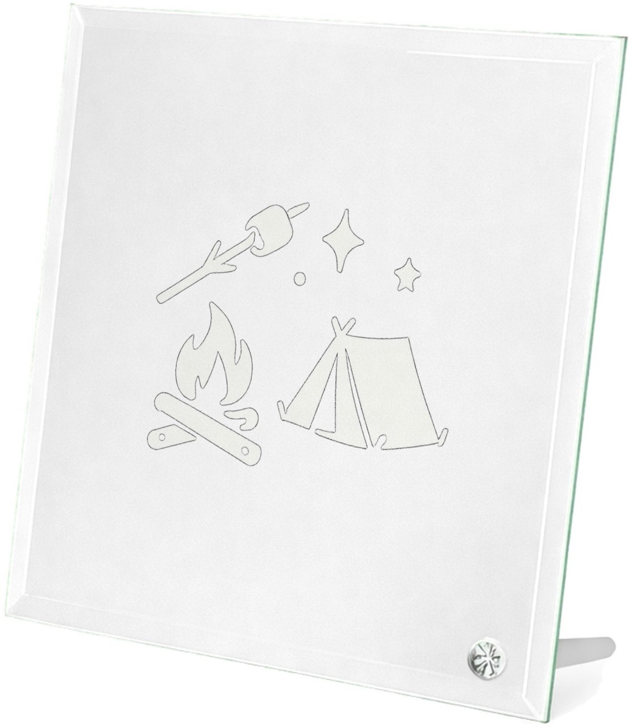 Mr Cadeautjes Glasframe 20 x 20 - design Minimalistische buitenhumor met een avondvuur-thema | cadeau Wit