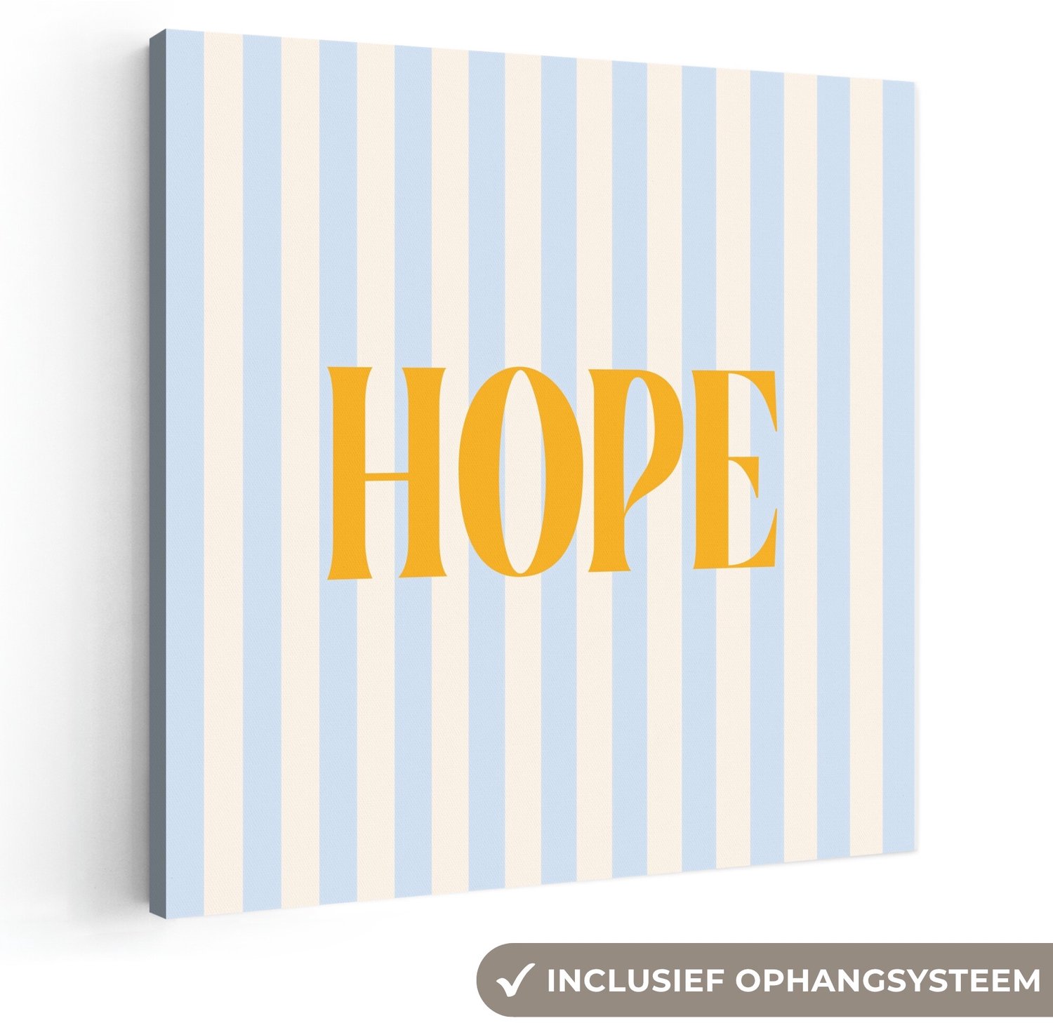 Canvas schilderij 50x50 cm - Exclusieve wanddecoratie Oranje - Blauw - Strepen - Hope - Muurdecoratie woonkamer - Slaapkamer decoratie - Kamer accessoires - Schilderijen op canvas