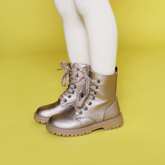Go Banana's Champagne Bikerboot - Veterschoen Kind - Meisjes - Champagne Metallic - Metallic;Microfiber Leer - Maat 24