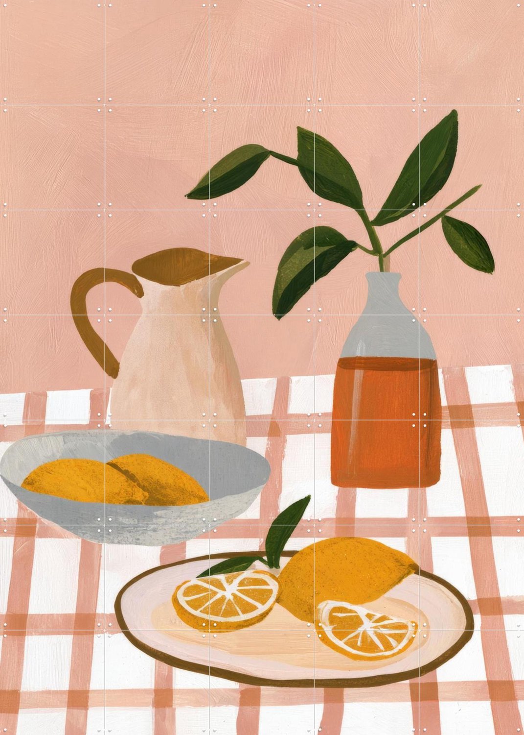 IXXI Stilleven Met Citroenen, Atelier Pommeline - 100 x 140 cm - Grote wanddecoratie en posters - Digitale Kunst, Woonkamer, Eetkamer, Keuken Beige